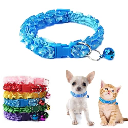 Light Bell for Dog Collar, Cat Bell Collar Small Dog Collar with Bell Lace Adjustable for XXS Xs Small Pet Dogs Cats Animal Litter Tiny Girl Female, S - color: Light Blue, size: Neck 9.8-15.7"