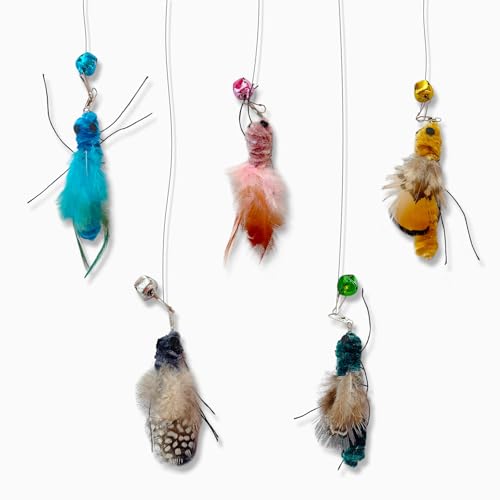 Cat Insect Replacements for Wand Toy, Bugs Refills with Bells, Feather Wand Attachments for Teaser, Suction Cup Toys, Ideal for Indoor Cat Enrichment & Hunting Instincts (5 PCS) - color: Big Insects