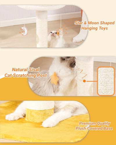 Happi N Pets 28" Tall Cat Scratching Post with Bed, Small Cat Tree for Indoor Cats, Thick Cat Scratch Post with Cloud-Shaped Soft Perch & Cute Toys, Stable Cat Stand, Removeable Cover, Bounus Catnip - size: 28" with Scratching Post