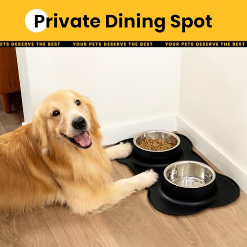 Conlun Dog Bowls with Non-Slip Silicone Mat, Spill Proof Large Food & Water Bowls Set, Easy Clean Dog Food Dish, Dishwasher Safe, Suitable for Dogs Cats Pet Under 90lbs, Large, Black - color: Black, size: Large-38oz