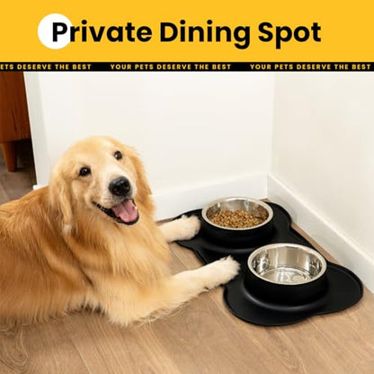 Conlun Dog Bowls with Non-Slip Silicone Mat, Spill Proof Large Food & Water Bowls Set, Easy Clean Dog Food Dish, Dishwasher Safe, Suitable for Dogs Cats Pet Under 90lbs, Large, Black - color: Black, size: Large-38oz