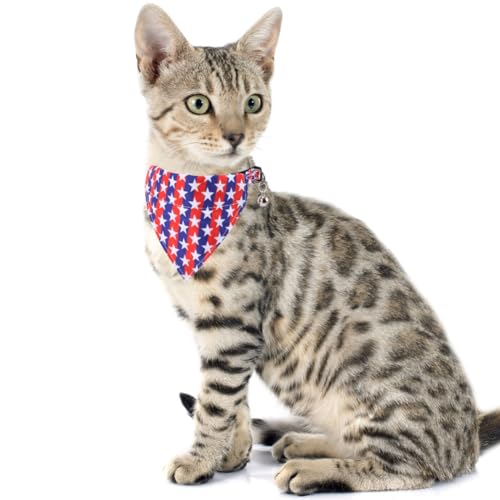 Lamphyface American Flag Cat Collar with Bell Bandana Star Adjustable 4th of July Breakaway Cat Kitten Collars for Independence Day - color: 4th of July-3-bandana