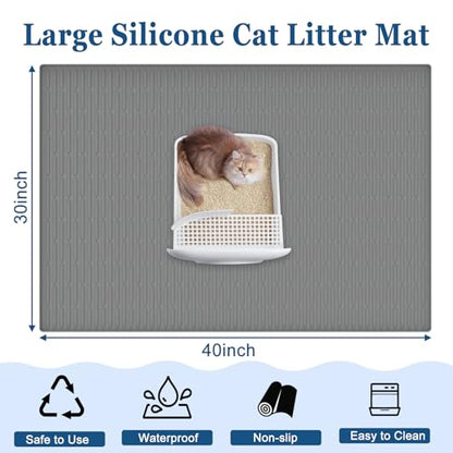 XXL Extra Large Silicone Cat Litter Trapping Mat for Scatter Control, 40"x30"(100cmx75cm) Waterproof Kitty Litter Box mat for Floor, Soft on Kitty Paws, Easy to Clean, Light Gray - color: Light Gray