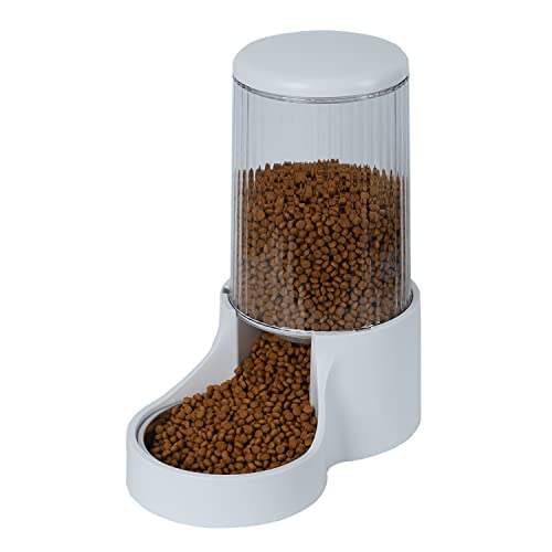 Automatic Cat Feeder, 3.8L Large Gravity Cat Food Dispenser with Detachable Top Lid, Visible Bottle and Stainless Steel Bowl for Pets (White) - color: White