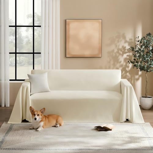 Couch Cover for Dogs Sectional Sofa Covers Washable for 2 Cushion Couch, Chenille Couch Cover Blanket, Sectional Sofa Slipcovers, Multi-Use Furniture Protector for Kids, Pets, 71" X118", Beige - color: Beige, size: 71" x 118"