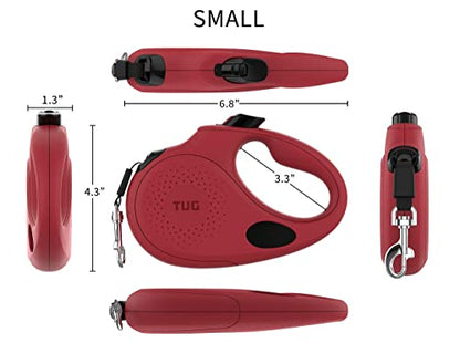 TUG Oval 360° Tangle-Free Retractable Dog Leash with Integrated Waste Bag Dispenser (Small, Red) - color: Red, size: Small