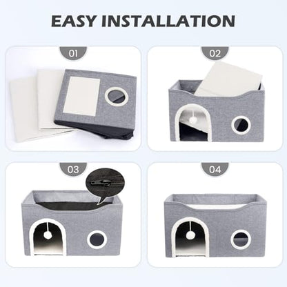Heeyoo Cat House for Indoor Cats - Large Cat Bed Cave with Fluffy Ball and Scratch Pad, Foldable Cats Houses & Condos, Cat Hideaway, Covered Kitty Bed for Multi Small Large Kitty, 23.8x15.9x13.2 Inch - style: Without heat pad