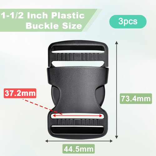 CooBigo 3pcs 1-1/2" Plastic Buckles for Strap Replacement, Quick Side Release Buckles Outdoor Camping Backpack Clip Buckle Clips for Dog Collar Nylon Webbing Belt Buckle Dual Adjustable Black - color: D#: 1-1/2"(3pcs)