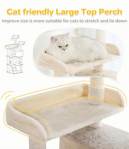 Made4Pets Cat Tree Tower 56in Cat Tower for Indoor Cats Kitten Tree Multi-Level Cat Tree with 2 Condo Furniture Activity Center with Scratching Posts Funny Toys Kittens Pet Play House, Beige - color: Beige