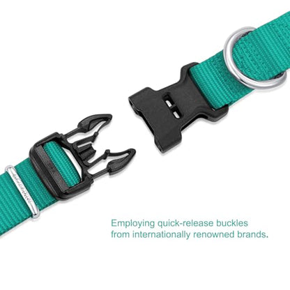 Mikivery Nylon Dog Collar with Quick Release Buckle Soft Adjustable Sturdy for Small Medium Large Dogs Teal,L - color: Teal, size: L：17.5"-25.5"