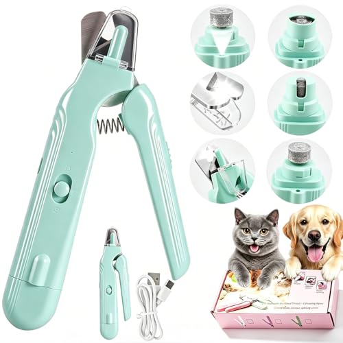 2-in-1 Dog Nail Grinder & Dog Nail Clippers Trimmers for Large Medium Small Dogs Cats Pets Claw Trimmer with LED Lights (Green) - color: Green