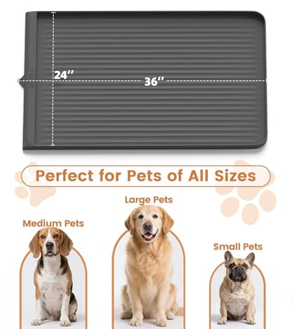 Dog Food Mat 36"x24", Waterproof Pet Feeding Mat with Diversion Grooves and Raised Edges, Large Non-Slip Dog Bowl Mat for Food and Water, Cat Food Mat for Floors, Easy to Clean, Grey - color: Grey