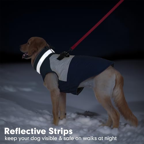 Dog Jacket for Small Dogs Waterproof Dog Coat with Reflective Strips and Harness Built in Warm Fleece Dogs Winter Coat Windproof with Back Zipper, Navy L - color: Navy, size: Large