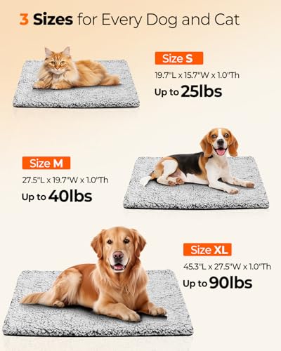 Self Warming Pet Pad, Super Soft Thermal Dog Crate Bed Pad for Crate, Sofa, Floor Washable Anti-Slip Self Warming Kennel Mat for Indoor Outdoor Dogs and Cats (LightGray, M)