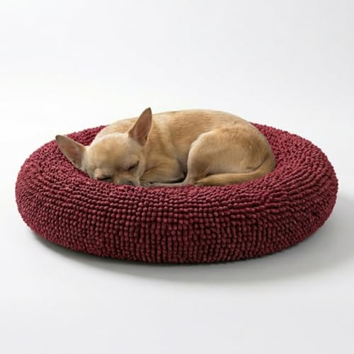 Muddy Mat® Cloud K-9 Bed for Dogs & Cats, Soft & Relaxing Donut Dog Bed, Chenille Material, Removable Cover, Washable & Dryer Safe–Red Small(25'x25') - color: Red, size: Small (25''X25'')