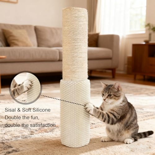 4 Pcs M8 Cat Scratching Post Replacement with Screws, 15.7×3.9-Inch Upgraded Natural Sisal and Soft-Spiked Cat Tree Replacement Parts, for Cat Tower Furniture - color: M8+White02