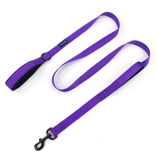 Wagtime Club Double Handle Dog Leash, 6ft Long Heavy Duty Dog Leash with Paded Traffic Handles for Extral Control and Training, Dual Handles Leads, Large Medium Small Dogs (Vibrant Purple) - color: Vibrant Purple