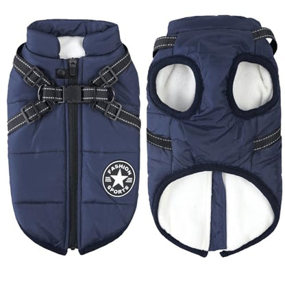 Dog Jackets for Winter Windproof Waterproof 2 in 1 Outfit Cold Weather Coat Dog Vest Harness Puppy Winter Warm Jacket Small Blue S - color: Blue, size: Small
