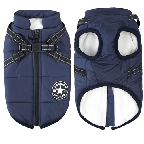 Dog Jackets for Winter Windproof Waterproof 2 in 1 Outfit Cold Weather Coat Dog Vest Harness Puppy Winter Warm Jacket Small Blue S - color: Blue, size: Small