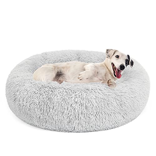 MIXJOY Orthopedic Dog Bed Comfortable Donut Cuddler Round Pet Beds Ultra Soft Washable Dog and Cat Cushion Bed (20''/23''/30'') (30'', Grey) - color: Grey, size: M(30’’x 30’’)