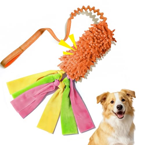 Squeaky Dog Tug Toy, Interactive Tug of War Rope Toys for Small Medium Large Dog, Soft Chenille Chewing Dog Rope Toys for Puppy Training and Play Games - color: Orange