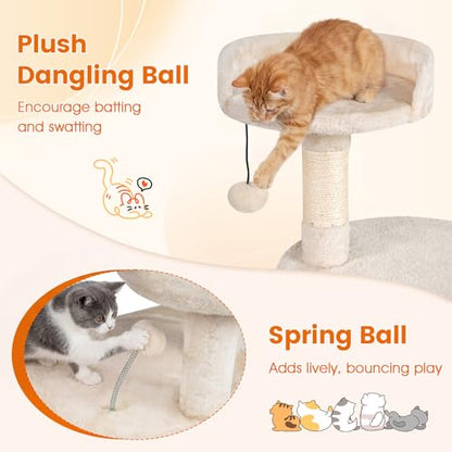 PETSITE 36-inch Multi-Level Cat Tree, with Sisal Scratching Posts, Comfy Top Perch, Cozy Condo, Playful Sisal Rope and Spring Ball, and Dangling Ball, Ideal for Indoor Cats and Kittens (Beige) - color: Beige