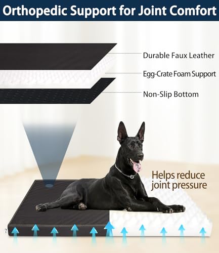 Waterproof Dog Bed Hair-Resistant, Removable Vegan Leather Cover, Pee Proof Black Vinyl Pad, Easy to Clean Pet Pad - color: Black, size: 33"L x 22"W x 3"Th