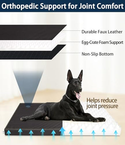 Waterproof Dog Bed Hair-Resistant, Removable Vegan Leather Cover, Pee Proof Black Vinyl Pad, Easy to Clean Pet Pad - color: Black, size: 33"L x 22"W x 3"Th