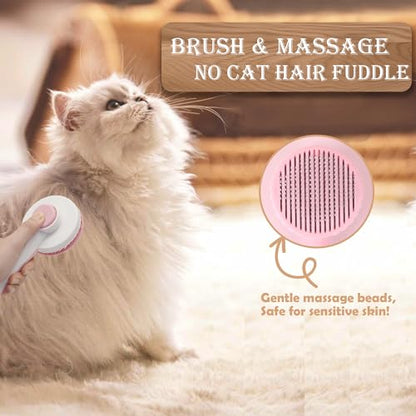 Self Cleaning Cat Brush for Shedding, LED Light Nail Clipper, Nail Clipper and Nail File, Slicker Brushes and Nail Trimmer for Long Haired Cats, Grooming Kit, Cat Lover Gifts - color: Pink