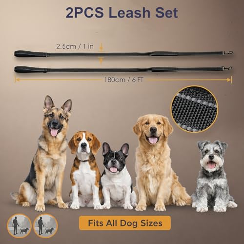 2 Pack Dual Handle Dog Leash, 6ft x 1in Heavy Duty Reflective Nylon Leash with Padded Grip, Traffic Handle, D-Ring, Tangle-Free Dog Lead for Small, Medium & Large Dogs, Safe Night Walks (Black+Black) - color: 2PCS-Black+Black