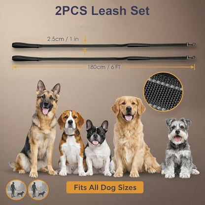2 Pack Dual Handle Dog Leash, 6ft x 1in Heavy Duty Reflective Nylon Leash with Padded Grip, Traffic Handle, D-Ring, Tangle-Free Dog Lead for Small, Medium & Large Dogs, Safe Night Walks (Black+Black) - color: 2PCS-Black+Black