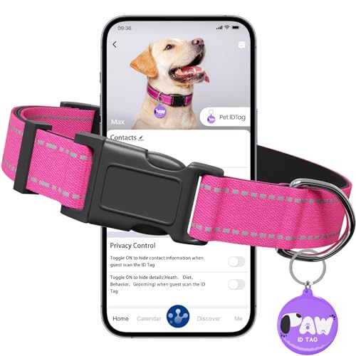 Reflective Dog Collar for Medium Dogs with Dog Tags Personalized & Quick Release Buckle, Adjustable and Comfortable Nylon Pet Collar, Hot Pink - color: Pink, size: M
