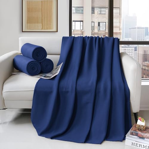 ZYFZCYBL Fleece Throw Blankets Lightweight Warm Soft Cozy Pet-Friendly Bulk Fleece Throw Blanket Solid for Home Bed, Sofa，Office,Gifts, Couch (Pack of 6-50 x 60 inch，Navy) - color: Navy