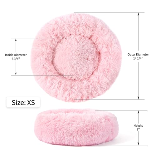 Calming Donut Dog Bed for Small to Medium Dogs & Cats - Plush Faux Fur Anti-Anxiety Pet Bed with Machine Washable Cover & Non-Slip Base - color: Light Pink, size: X-Small 15.7''