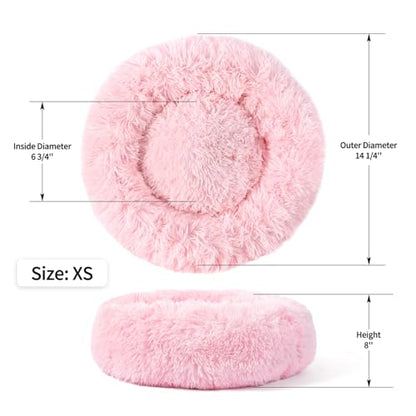 Calming Donut Dog Bed for Small to Medium Dogs & Cats - Plush Faux Fur Anti-Anxiety Pet Bed with Machine Washable Cover & Non-Slip Base - color: Light Pink, size: X-Small 15.7''
