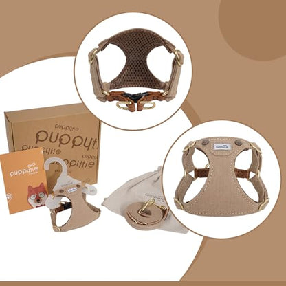 No Pull xs Dog Harness with Multifunction Dog Leash,Soft Adjustable No Choke Escape Proof Pet Harness Vest,Denim Mocha Brown,XS - color: Pocket-Brown, size: XS