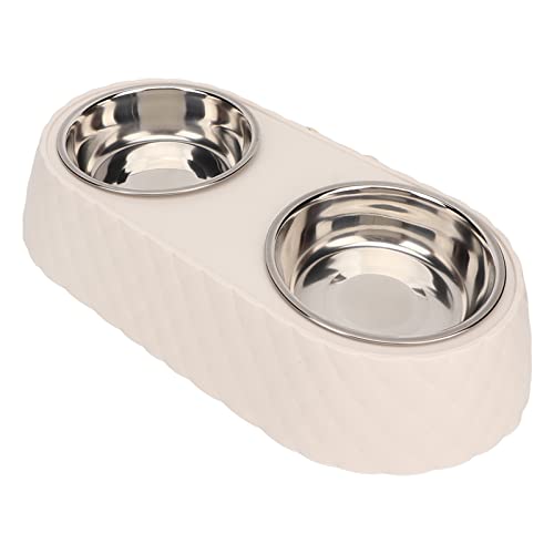 Generic Durable Stainless Steel Double Pet Feeding Bowls, Non Slip Mats Prevent Slip, Safe Material for Small to Medium Dogs Cats (Beige) - color: Beige