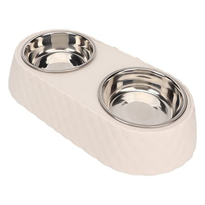 Generic Durable Stainless Steel Double Pet Feeding Bowls, Non Slip Mats Prevent Slip, Safe Material for Small to Medium Dogs Cats (Beige) - color: Beige