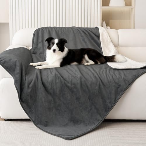 Smiry Waterproof Dog Bed Blanket, Leakproof Pet Throw Blanket for Bed Couch Sofa, Reversible Sherpa Fleece Furniture Protector Cover for Small Medium Large Dogs Cats (Dark Grey, 50x60 inches) - color: Dark Grey, size: 50x60 inches
