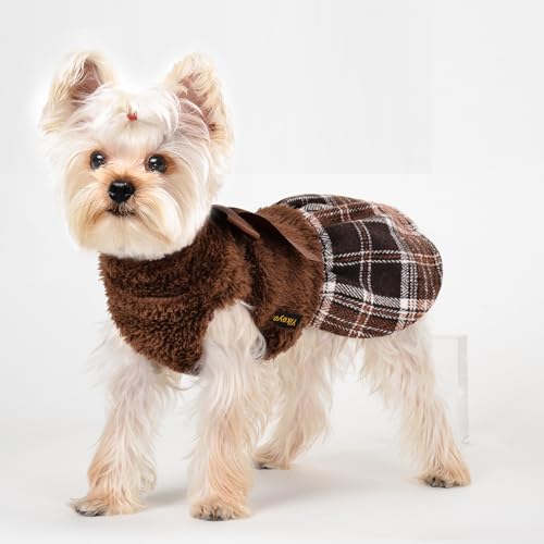 Dog Sweater Dress,Dog Sweaters Dress for Small Dogs New Year Outfit Sweater Female, Winter Warm Female Clothes Girl Pet Outfit Cat Apparel (Small, Brown) - color: #1 Brown, size: Small (Chest 16.9 in)