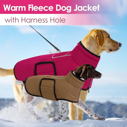 AOFITEE Dog Winter Coat, Waterproof Dog Jacket, Dog Coat with Harness Hole, Warm Fleece Dog Puffer Jacket, Reflective Windproof Dog Snowsuit for Small Medium Large Dogs, Dachshund, French Bulldog, M - color: Brown, size: Medium