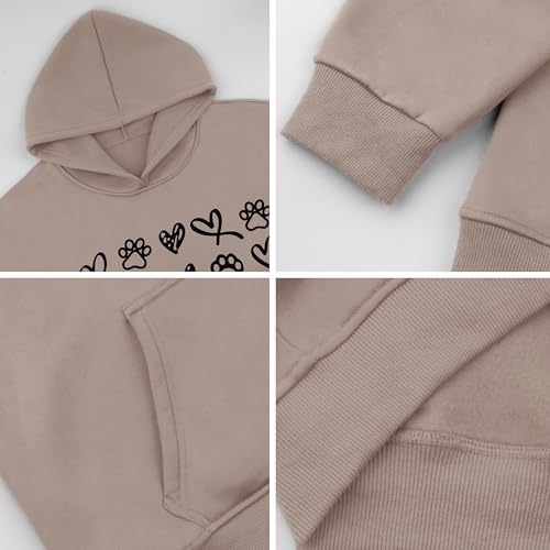 Womens Dog Paw Hoodie-Long Sleeve Pullover Fleece Lined Dog Mom Sweatshirts with Pocket - color: A-grey Brown, size: Small