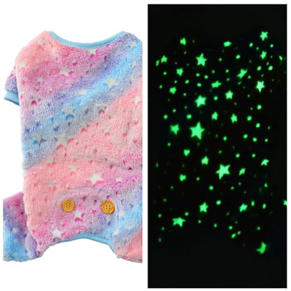 Plush Dog Pajamas Glow in The Dark Dog Jumpsuit 4 Legged Onesie for Small Medium Dog Cat, Pink Star S - color: Pink Star, size: Small