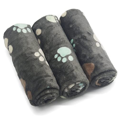 1 Pack 3 Puppy Blankets Super Soft Warm Sleep Mat Grey PAW Print Blanket Fleece Pet Blanket Dog Blankets for Small Dogs Puppy Dogs Fluffy Cats,Medium(29"x20") - color: Grey-paw(pack of 3), size: Medium(29"x20")