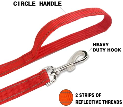 Reflective Dog Leash 4Ft /5 Foot /6 Feet Long, 1 Inch Wide, for Small and Medium Dogs - color: Reflective Red, size: 1'' x 4 FT