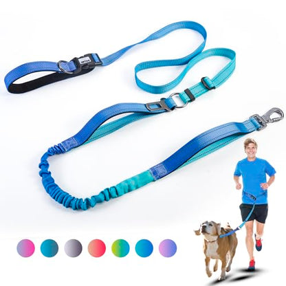 Heavy Duty Hands Free Dog Leash, 5-7 FT Reflective Adjustable Waist Dog Leash Belt with Padded Handles, Shock Absorbing Bungee and Car Seat Belt for Large Medium Dogs (Gradient Cobalt, XL) - color: Gradient Cobalt