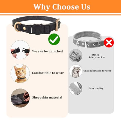 Cat Collar Breakaway with D-Ring and Safety Buckle, Adjustable, Soft Sheep Leather and Lightweight for Kittens and Small Pets (Neck Fit 7.5"-11", Black) - color: Black（7.5" - 11"）