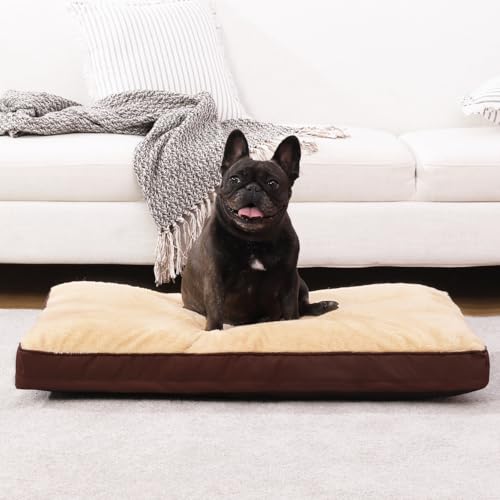Dog Crate Bed Waterproof Deluxe Plush Dog Beds with Removable Washable Cover Anti-Slip Bottom Pet Sleeping Mattress for Large, Medium, Jumbo, Small Dogs, 29 x 18 inch, Brown - color: Brown, size: 29.0"L x 18.0"W x 3.0"Th