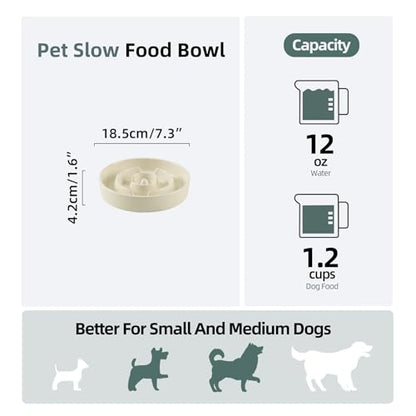 Havniva Ceramic Slow Feeder Dog Bowls, 1.2 Cups Dog Bowl Slow Feeding for Small and Medium Breed, 7.3inch Puzzle Dog Food Bowl Slow Feeder Non-Slip Anti-Gulping and Anti-Choking Reduces Bloating - color: 1 x Light Yellow-A, size: 7.3inch