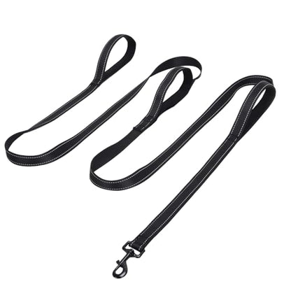 Jiozermi 10ft Dog Leash with 3 Handles, Heavy Duty Dog Lead with Padded Traffic Handle, Reflective Stitching Large Leash for Running Walking Training(Black) - color: Black